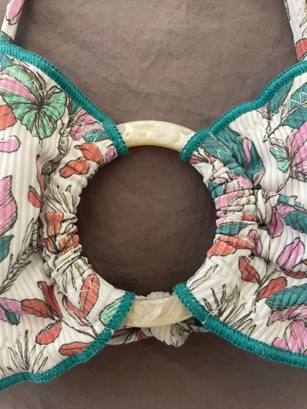 Isabella Rose Floral Ribbed Bandeau Bikini Top size M NWT Tie Back boho swim